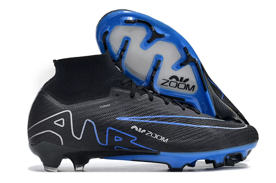 Nike Air Zoom Mercurial Vapor 15 Elite FG (black/blue colorway).