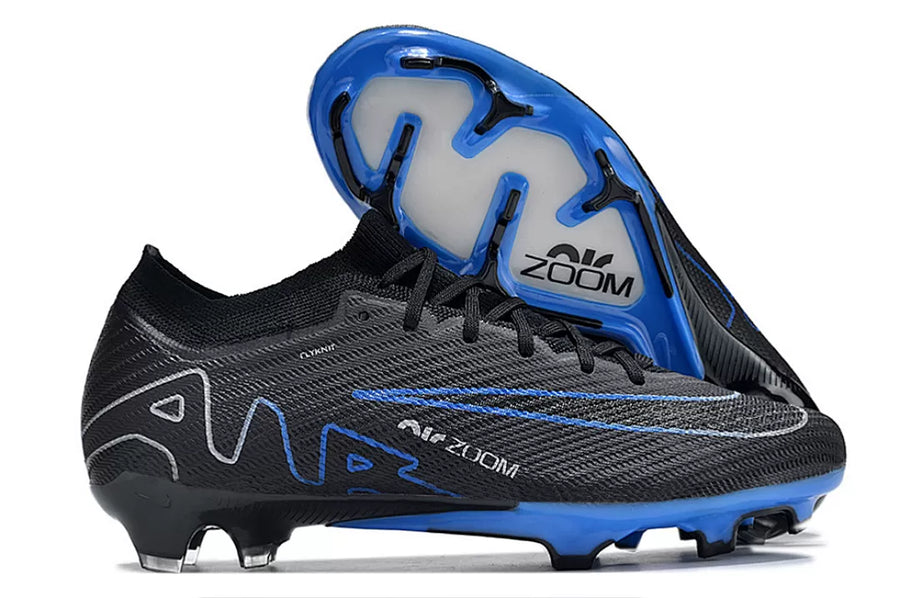 Nike Air Zoom Mercurial Vapor 15 Elite FG (black/blue colorway).